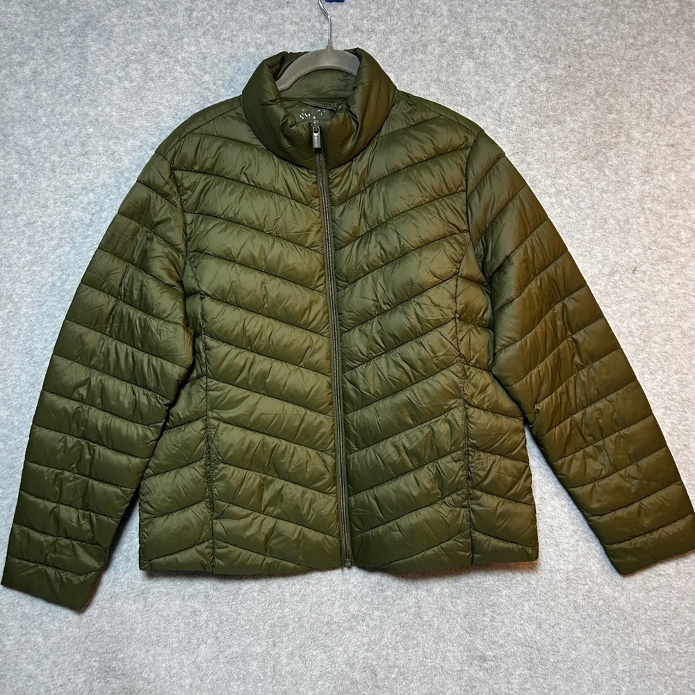 Primark Womens Olive Green Puffer Jacket Lightweight Packable Hooded Size L